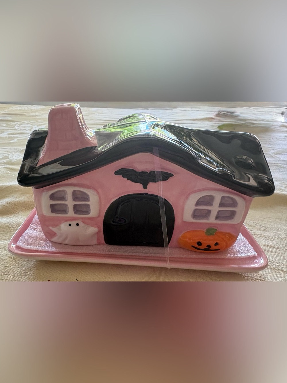 Halloween Haunted house Butter Dish Pink New